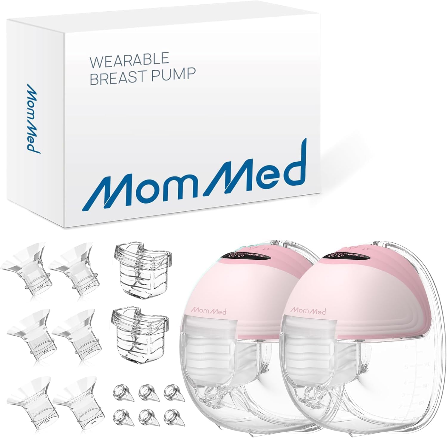 Detalle de MOMMED Double Breast Pumps, Hands Free with 3 Modes & 12 Levels, Rechargeable, 24 mm Wearable Includes 17/19/21 mm Flange Inserts