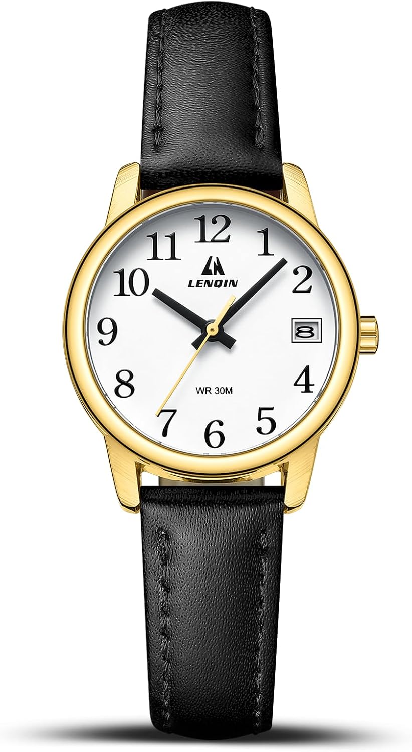 Detalle de LN LENQIN Damenarmbanduhr – Analoge Quarzuhr mit Lederarmband, 3 ATM
