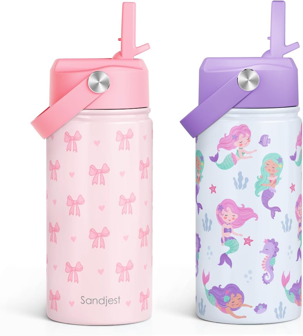 Detalle de SANDJEST SJ-DW-SS-WB12SL Kids’ Vacuum-Insulated Water Bottles, 12 oz, 2-Pack