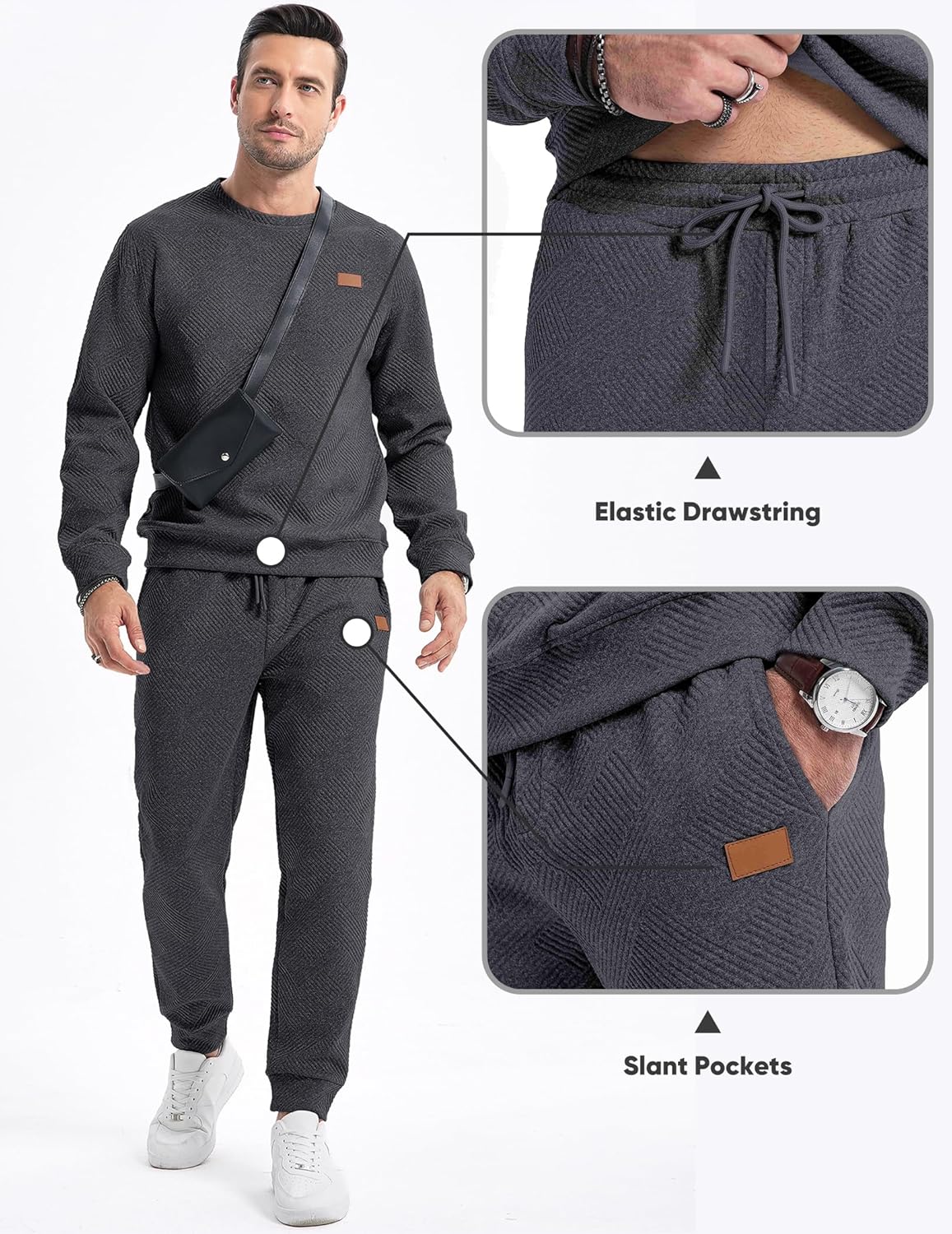 Thumbnail 4 de JMIERR Men's Knit Jacquard Tracksuit 2-Piece