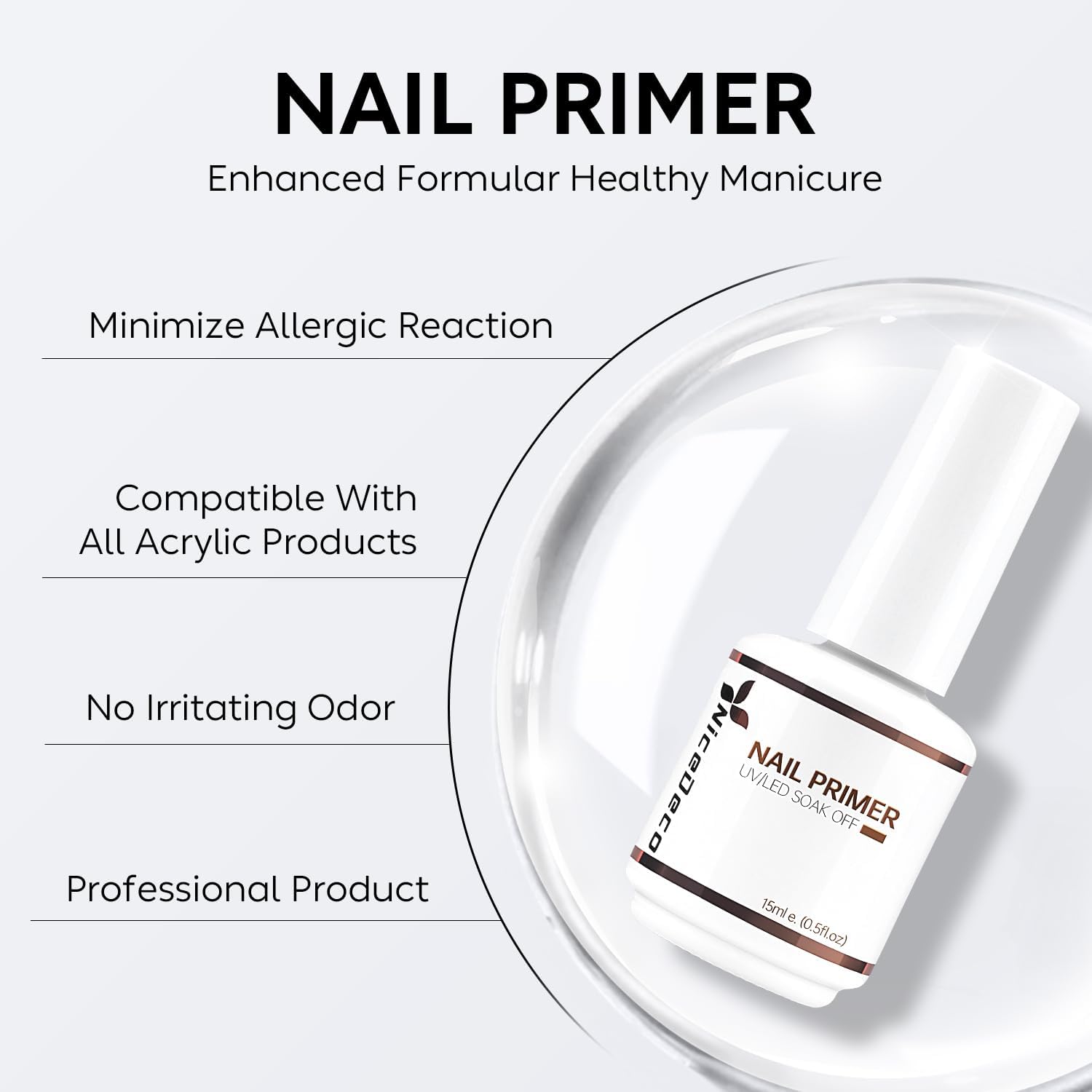 Detalle 2 de Nicedeco Primer Ongle Gel UV 15ml sans HEMA – Apprêt d’adhésion sans lampe UV