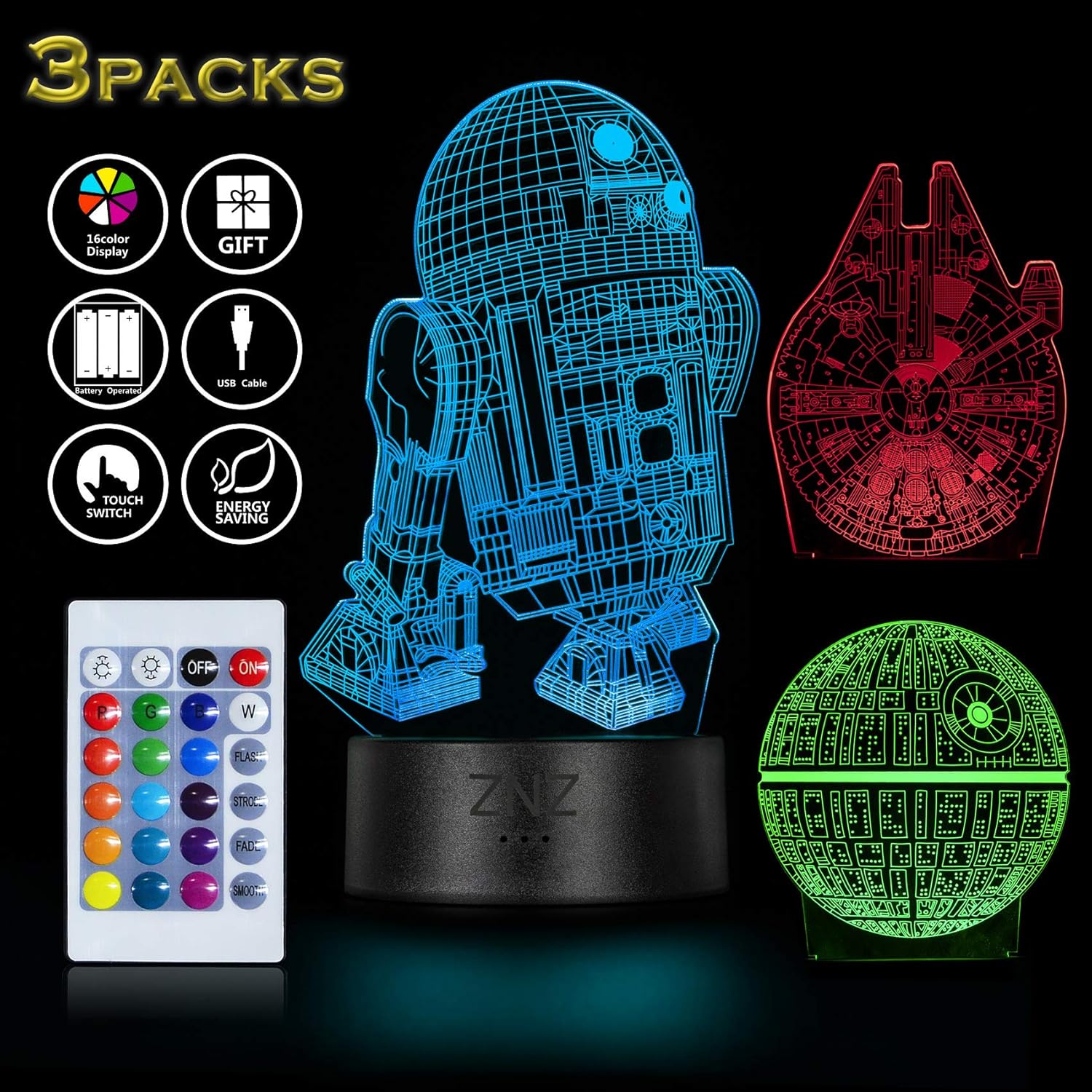 Thumbnail 1 de 3D Star Wars Lamp 16-colour LED mood light
