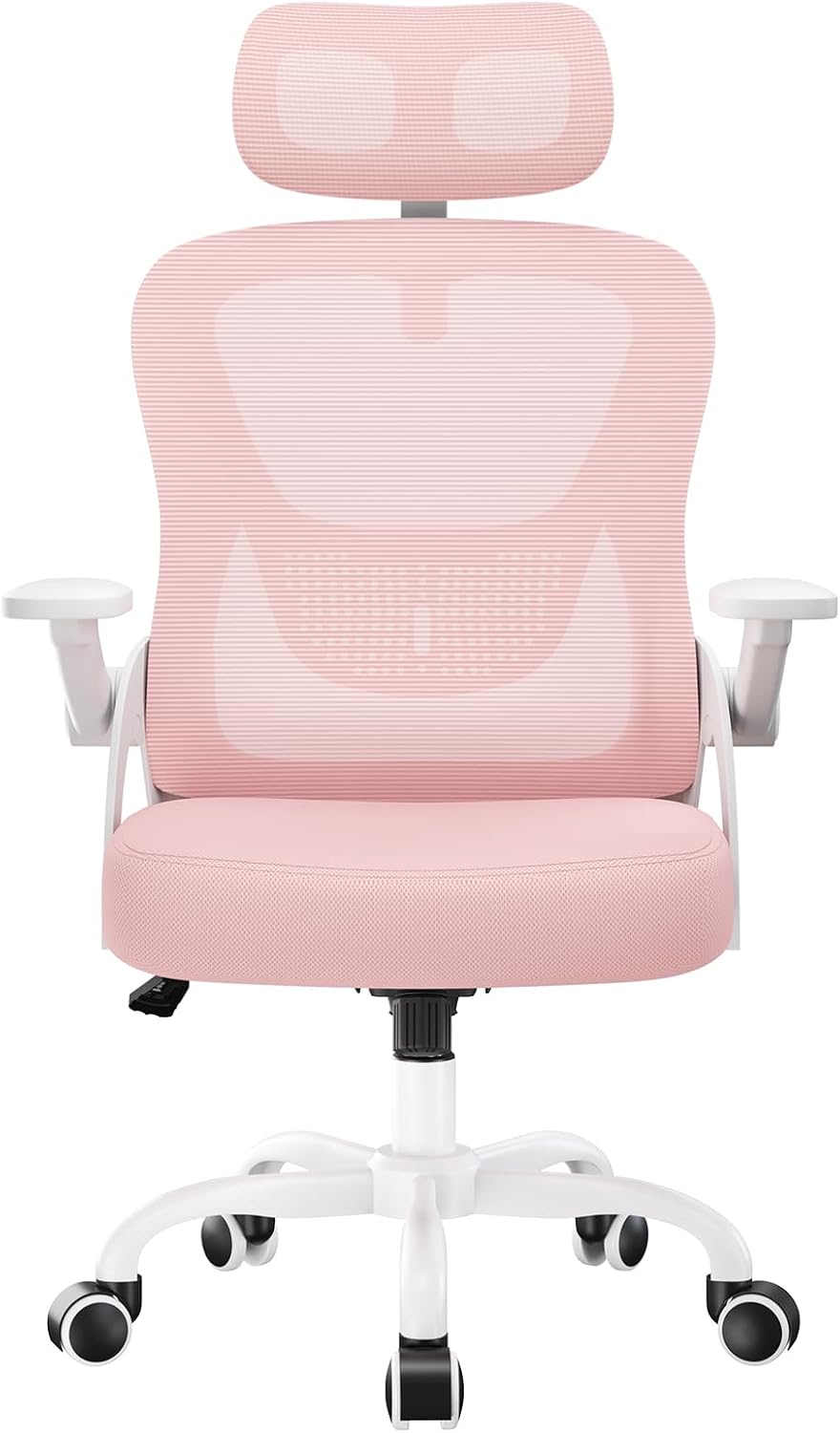 Detalle de naspaluro Ergonomischer Schreibtischstuhl Rosa – Kompakter Drehstuhl mit Kopfstütze und hochklappbaren Armlehnen