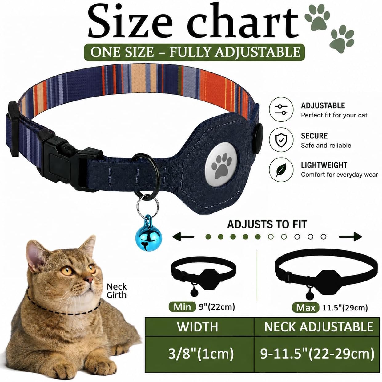 Detalle de Cat Collar with Leather AirTag Holder