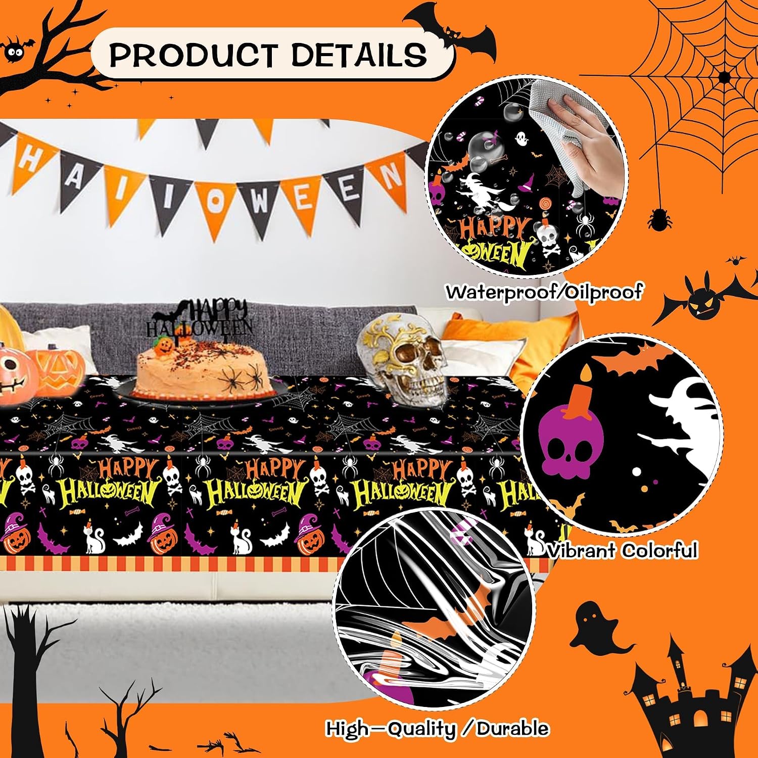 Thumbnail 2 de Halloween plastic tablecloth 54×108 inches