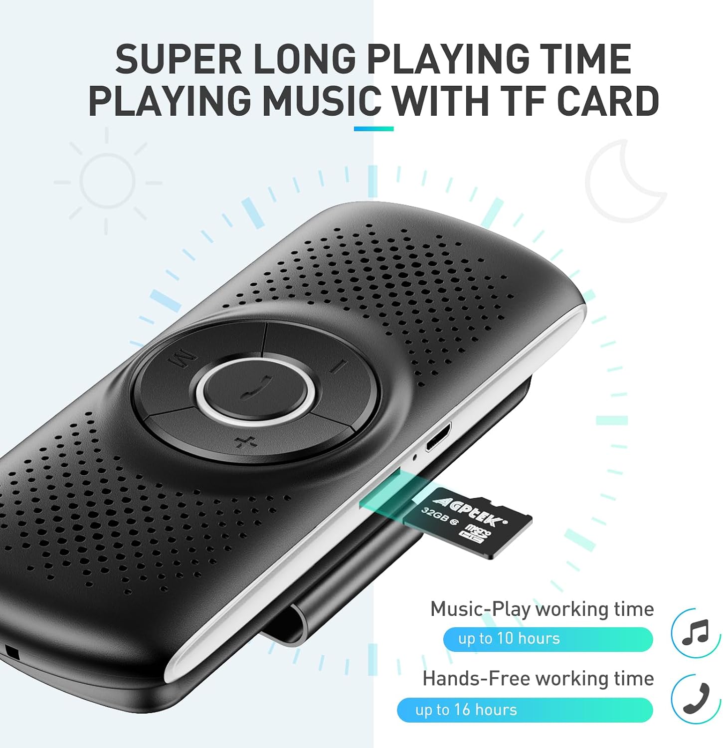 Detalle de AGPTEK Hands Free Car Phone Kit Bluetooth 5.0 with TF Card Slot and Sun Visor Clip