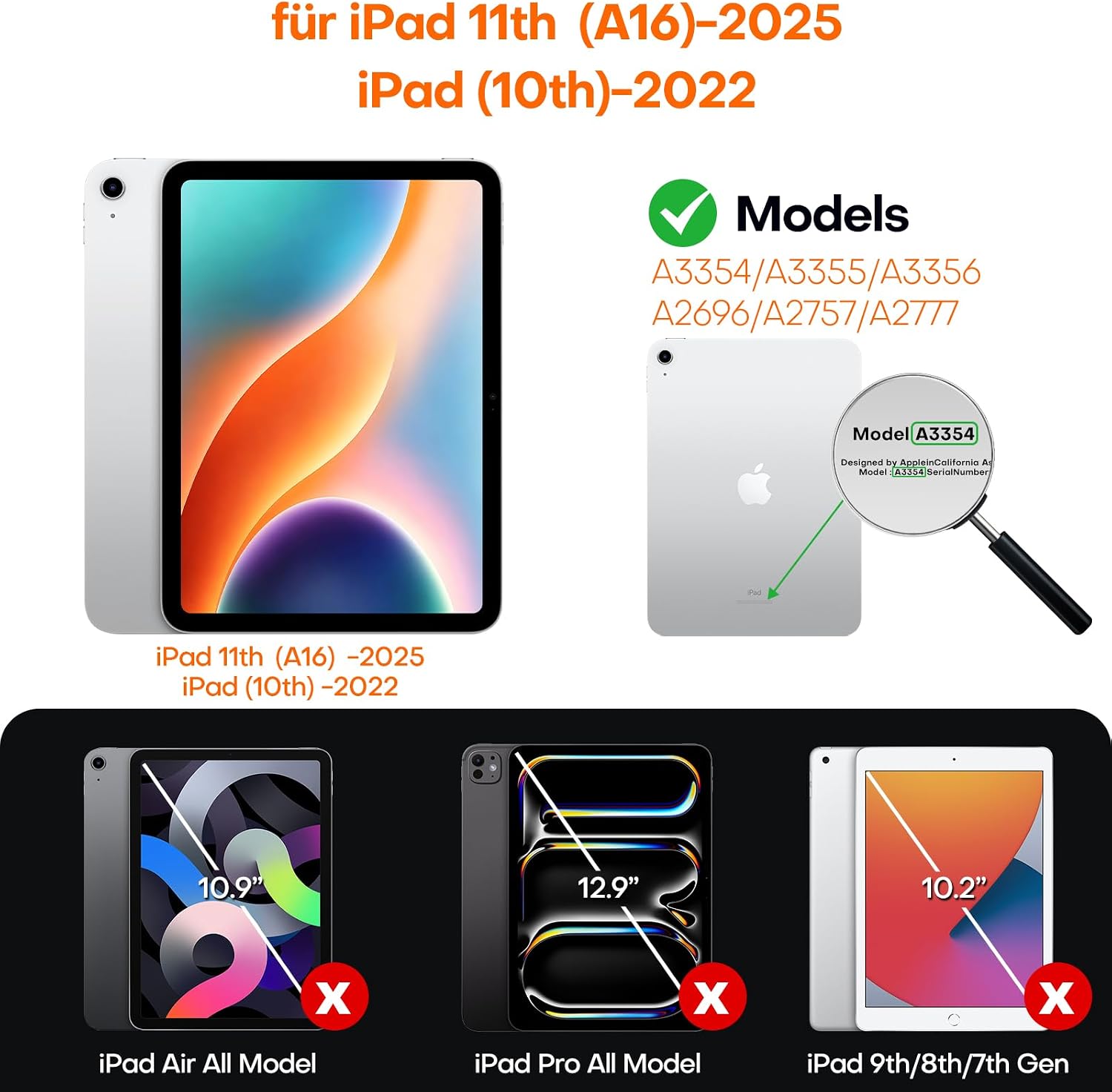 Detalle 2 de TAURI 2er-Set Displayschutzglas für iPad A16 (11. / 10. Gen) – 9H Full-Screen Schutzglas, Staubfreie Montagehilfe