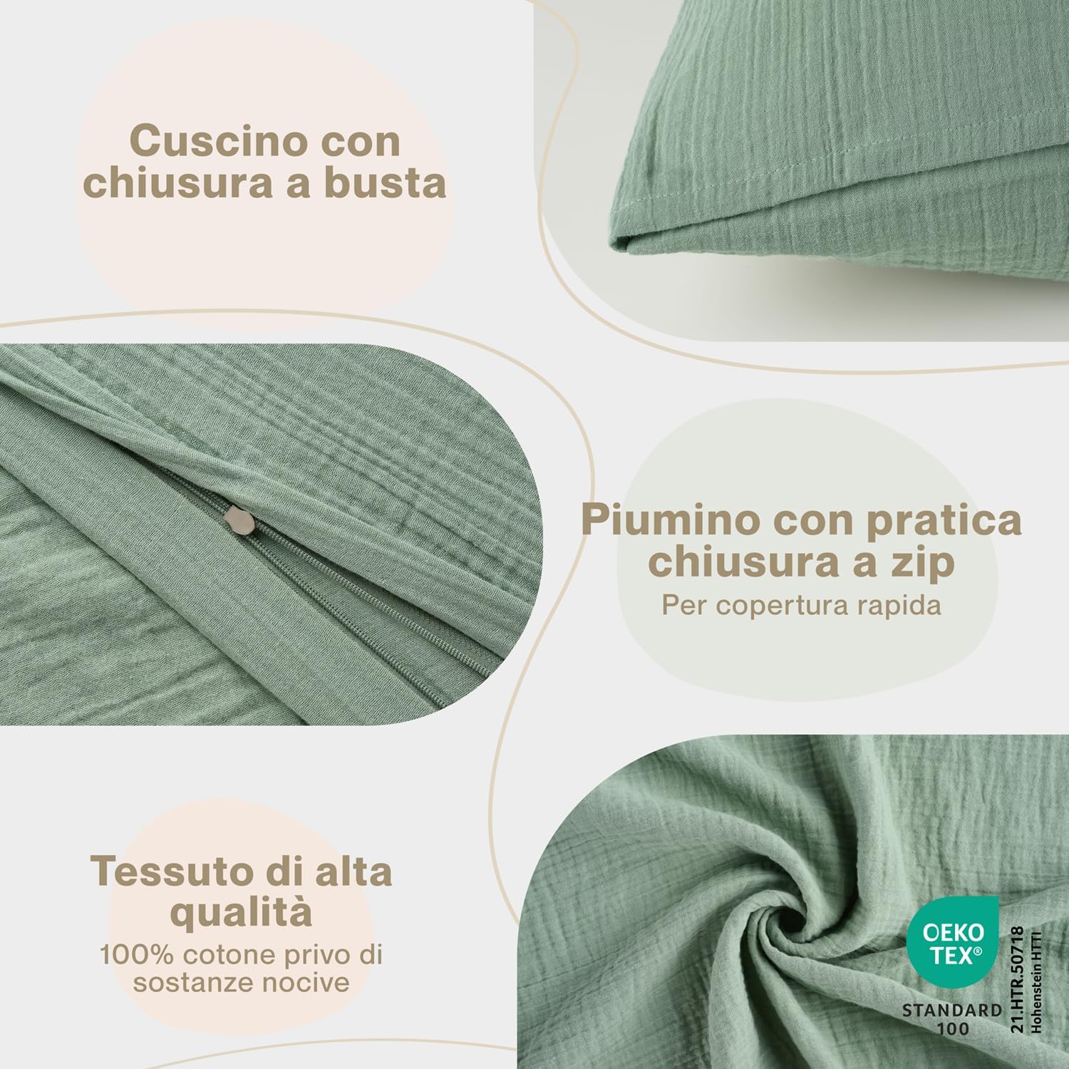 Thumbnail 2 de Laleni Copripiumino per lettino neonato 100x135 cm con lenzuolo + federa 40x60 cm in cotone verde (OEKO-TEX)