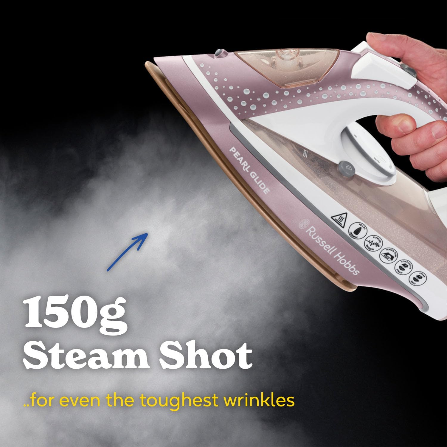 Detalle de Russell Hobbs Pearl Glide Steam Iron with Pearl Infused Ceramic Soleplate
