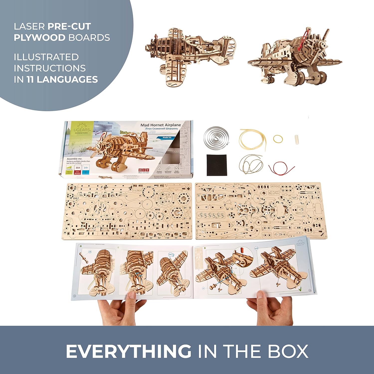 Thumbnail 6 de UGEARS Kit de Construction en Bois Puissant – Avion Frelon Fou (1930s)