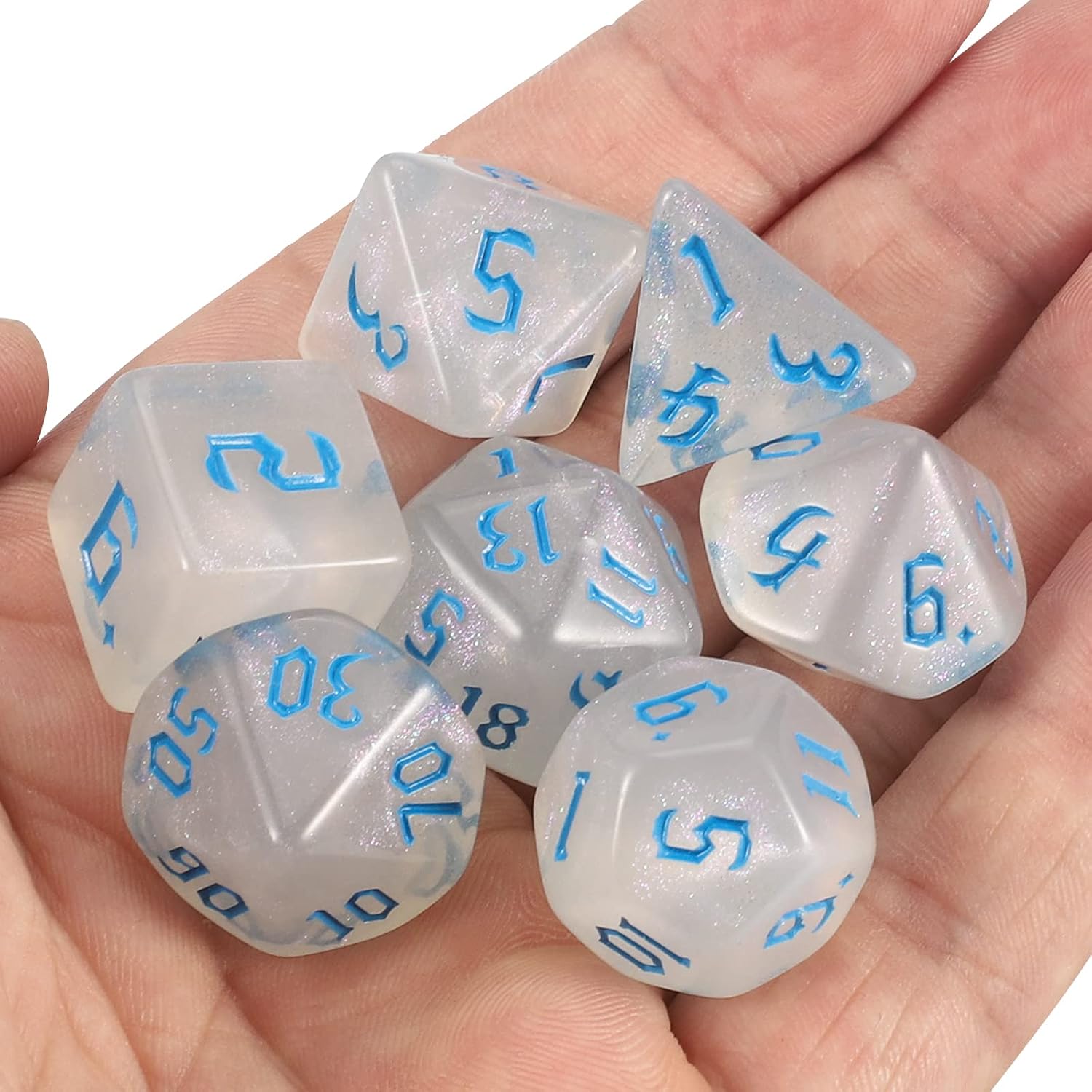Thumbnail 6 de QMAY DND Dice Polyhedral Set da 7 dadi Traslucidi con Glitter – D&D, MTG, RPG