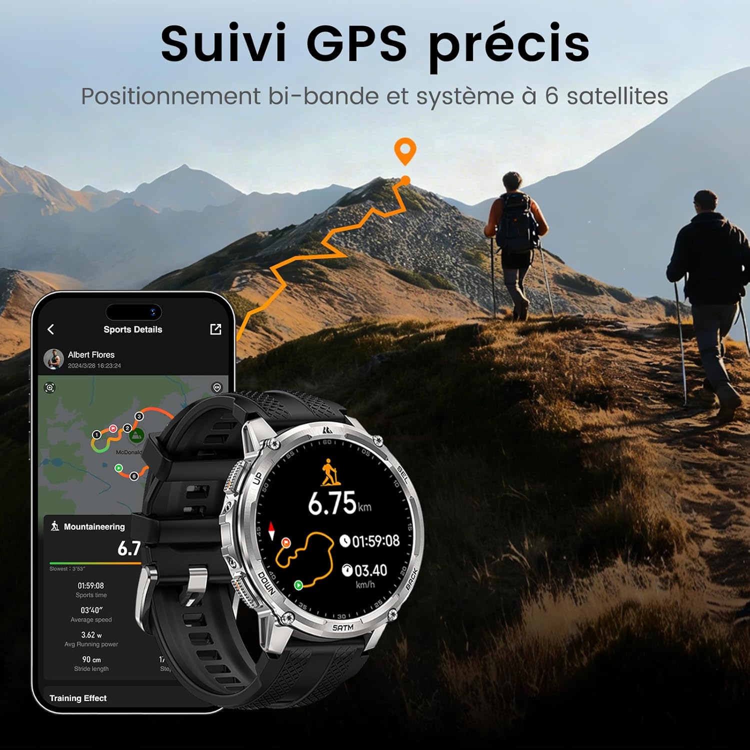 Thumbnail 1 de KOSPET Tank T4C : montre connectée homme GPS, AMOLED 1,5", talkie-walkie et lampe torche LED