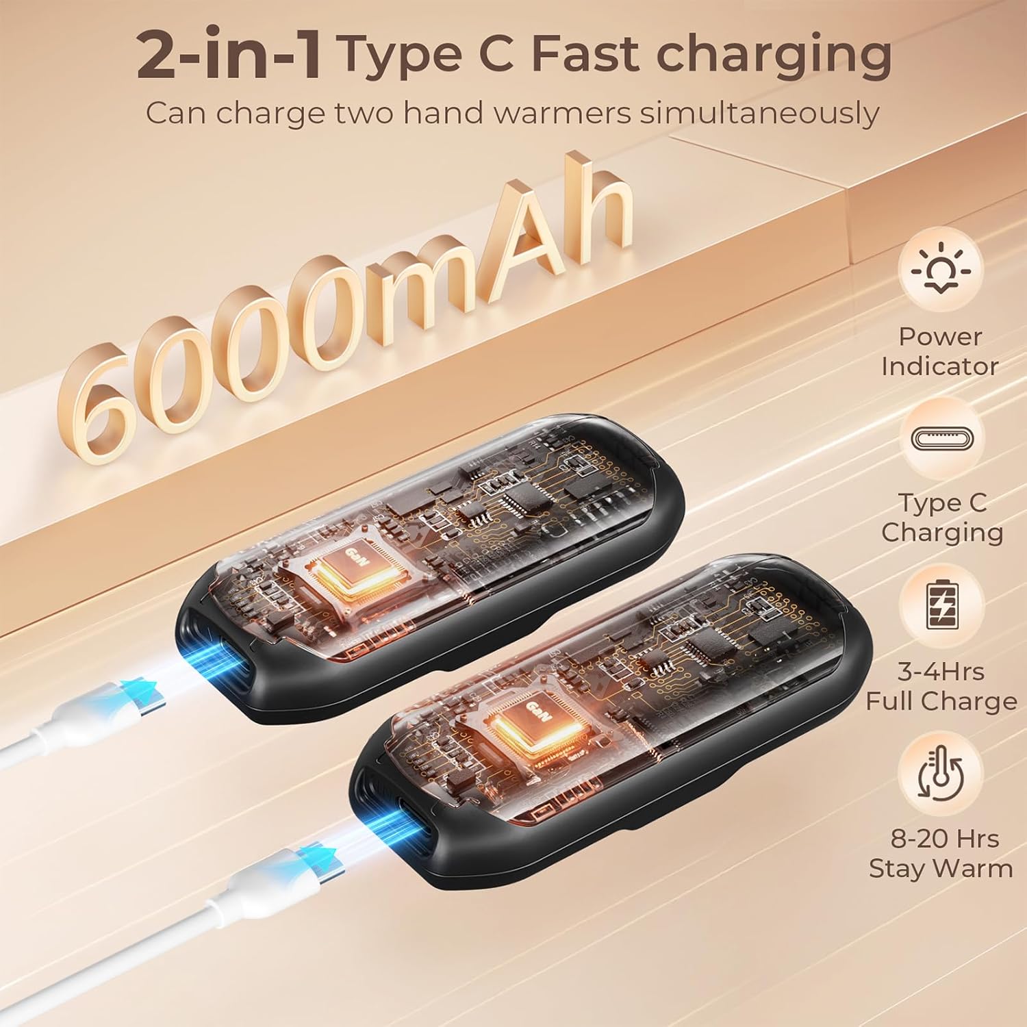 Detalle 2 de GARAID Scaldamani Ricaricabile 6000mAh, 5 livelli di calore