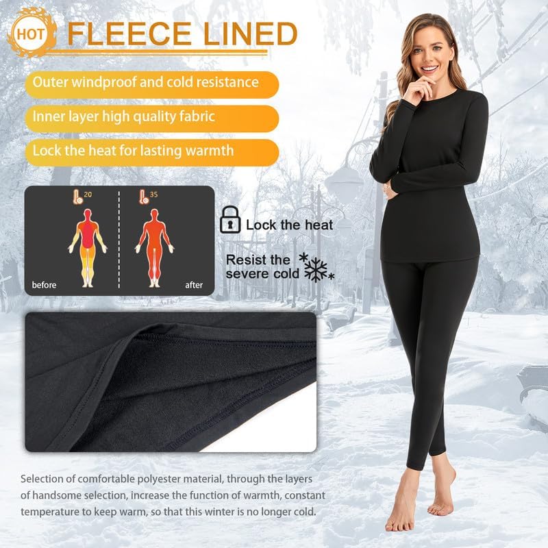 Detalle de SIMIYA WU02-1 Women's Thermal Underwear Set, Fleece-Lined Top and Bottom