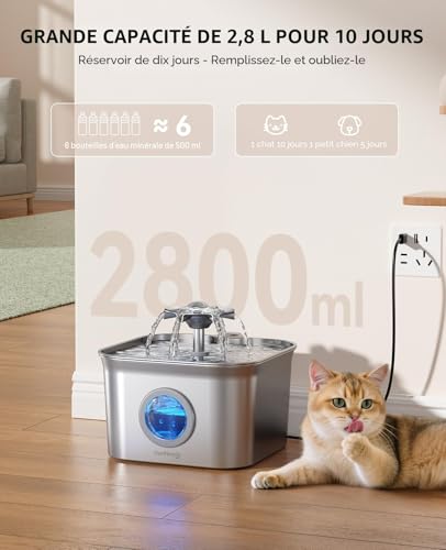 Detalle de FEELNEEDY Fontaine à Eau Chat INOX 2,8 L avec 3 Filtres