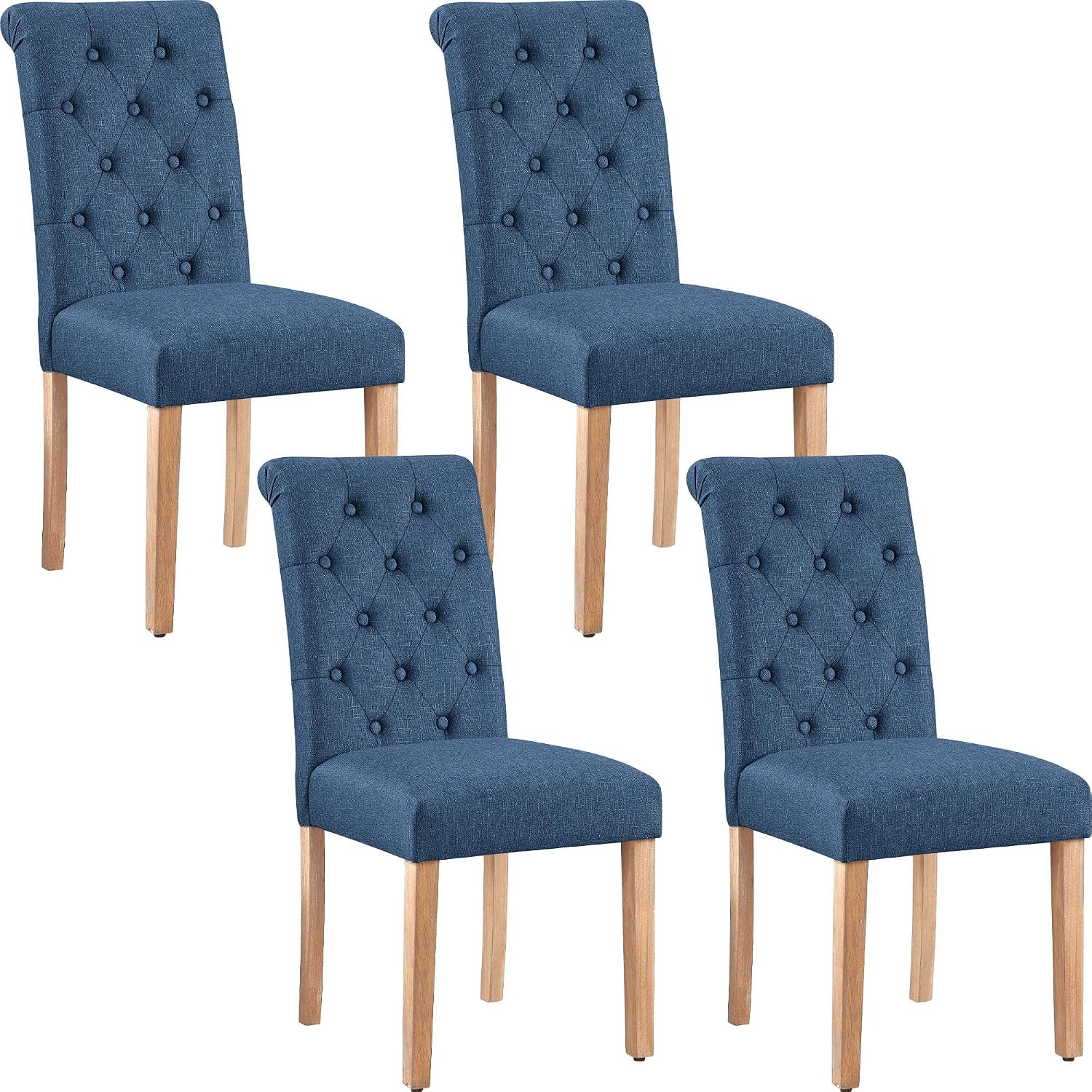 Detalle de Yaheetech Set 4 Sedie Imbottite Blu con Schienale Alto, Gambe in Legno – Eleganza e Comfort per Sala da Pranzo