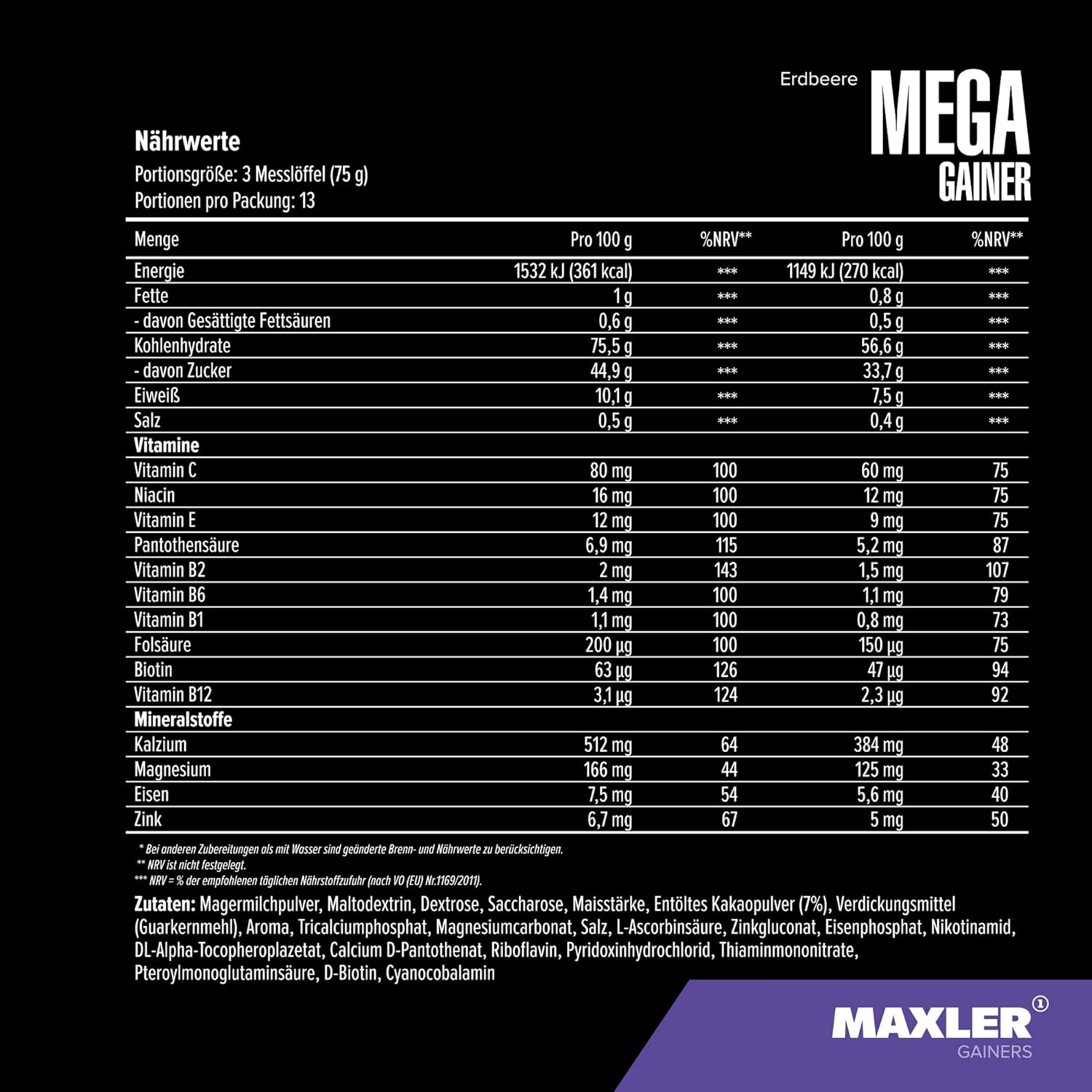 Thumbnail 5 de Maxler Mega Gainer Fraise – gain de poids en poudre (1000 g), protéines + glucides