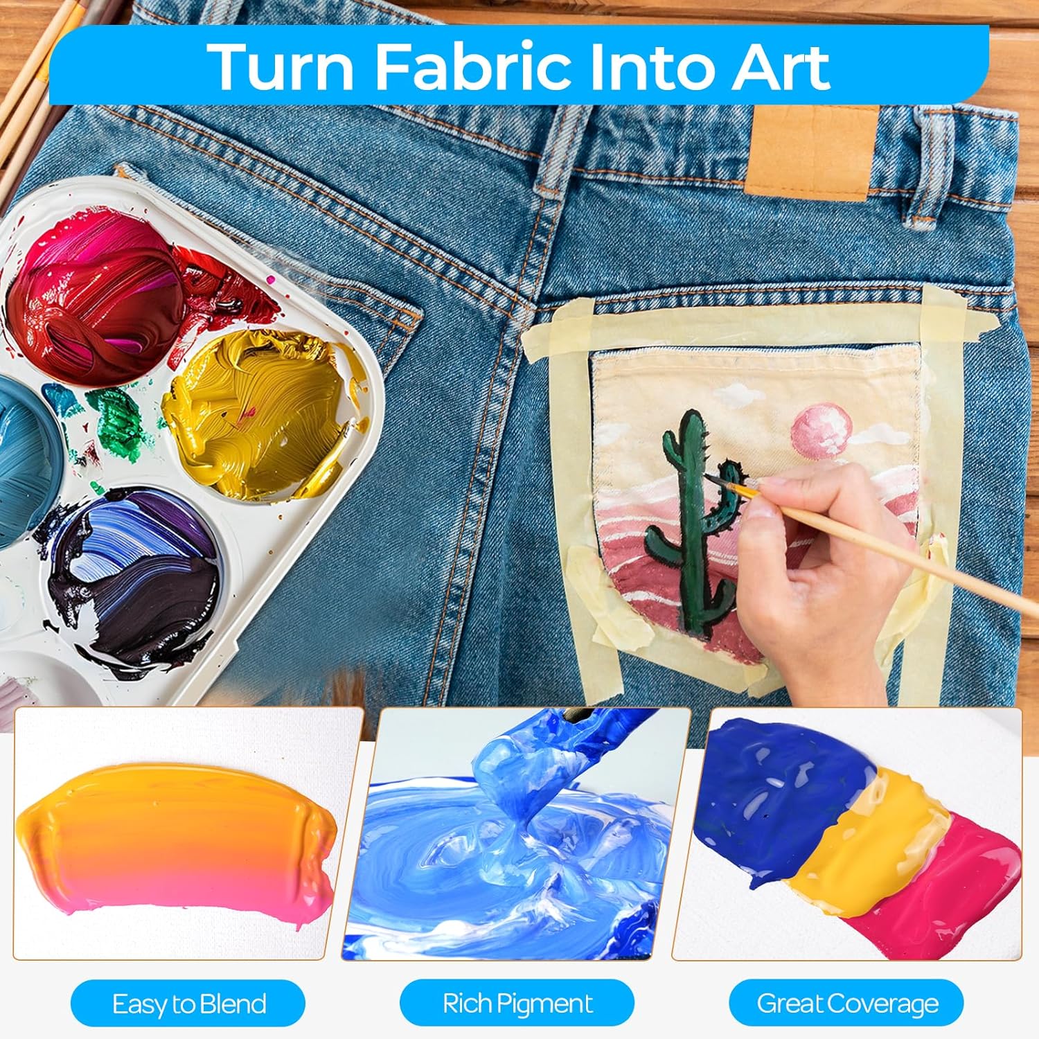 Detalle de Nicpro 18 Colors Fabric Paint Kit (2oz/60ml) – Permanent Soft Paint Set with Brushes, Stencils & Palette
