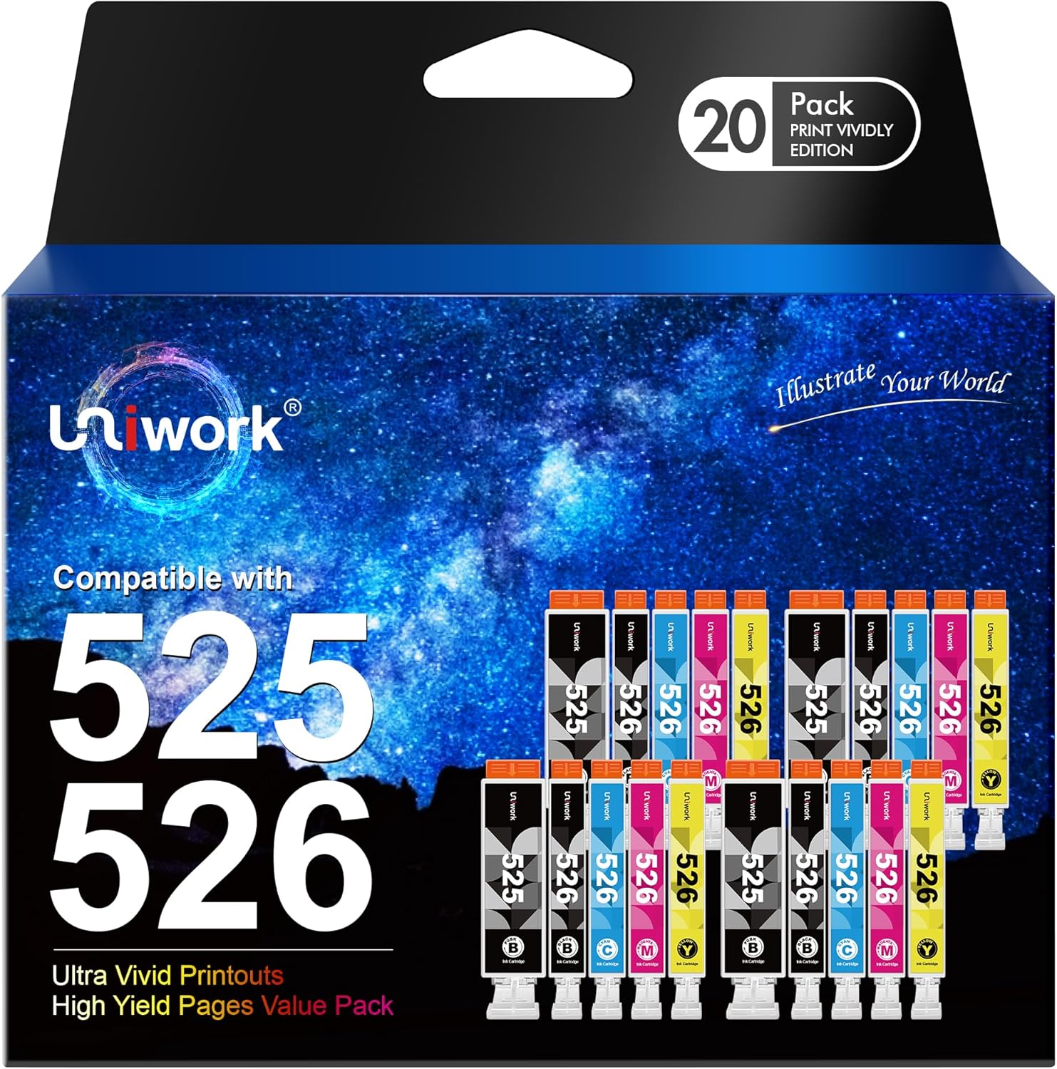 Detalle de Uniwork PGI-525 CLI-526 20er-Pack Druckerpatronen đź–¨