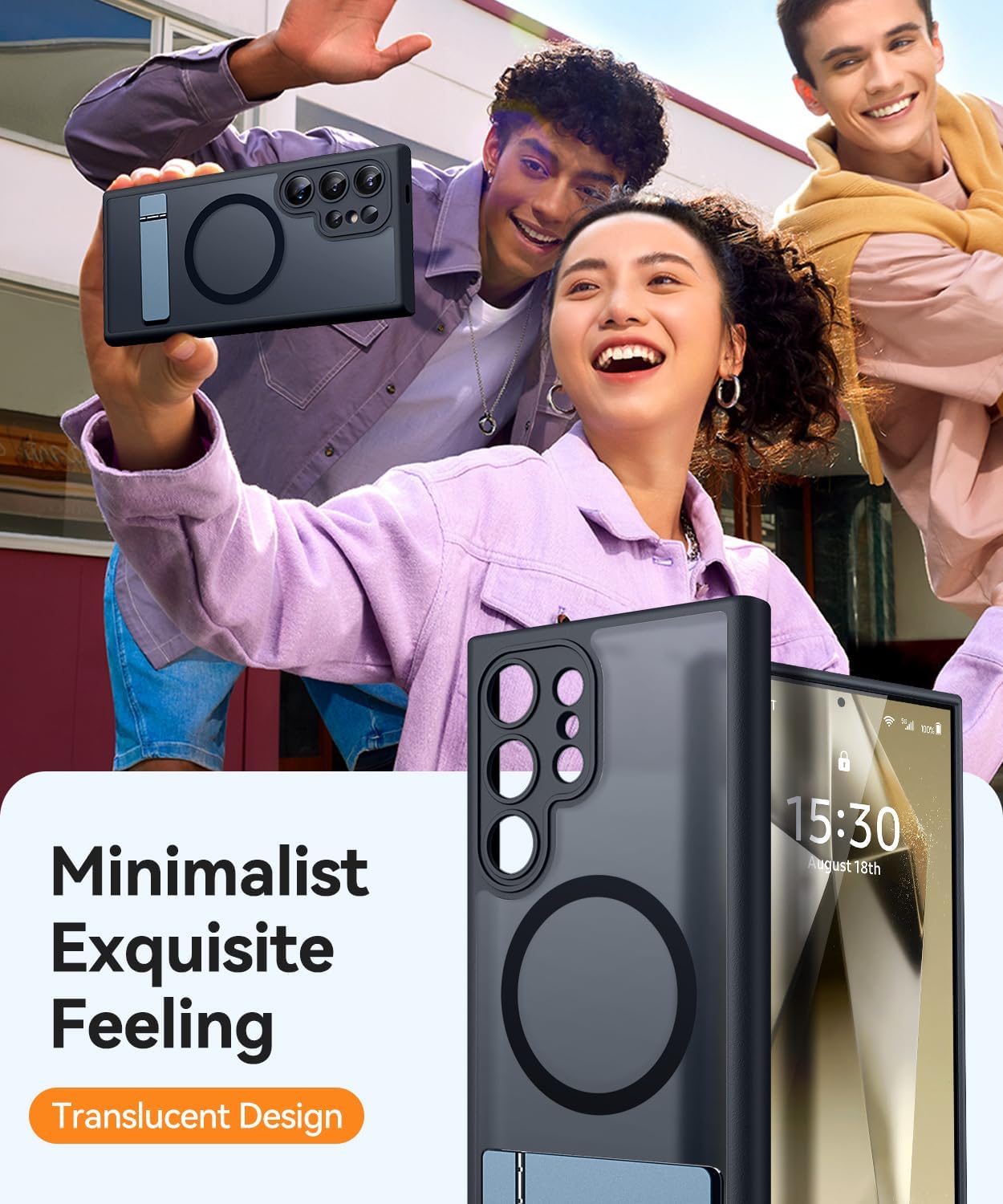 Thumbnail 4 de Coque magnétique CANSHN pour Samsung Galaxy S24 Ultra (6,8 pouces) avec béquille métallique – Noir