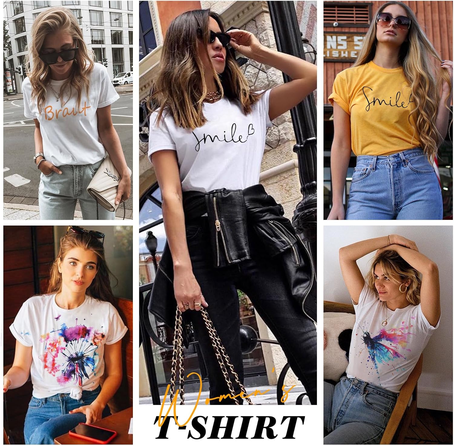 Thumbnail 5 de Tuopuda Damen T-Shirt Sommer Rundhals Kurzarm mit Smile-Print – Basic, bequem aus Baumwolle