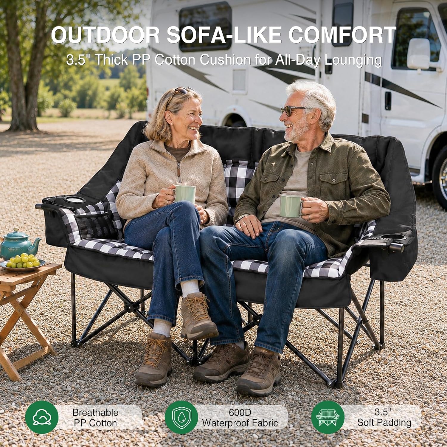 Thumbnail 3 de HOPERAN BZ-2326-197 Double Camping Loveseat, Padded and Foldable