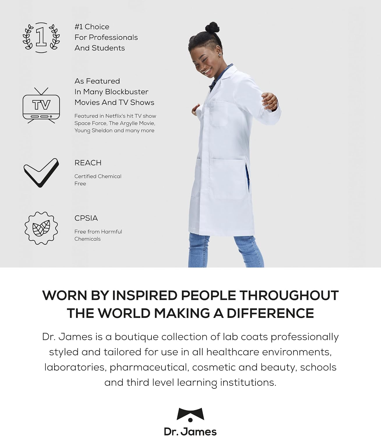 Thumbnail 6 de Dr. James Premium Lab Coat for Women – Classic/Regular Fit, 37" Length, OEKO-TEX® Fabric