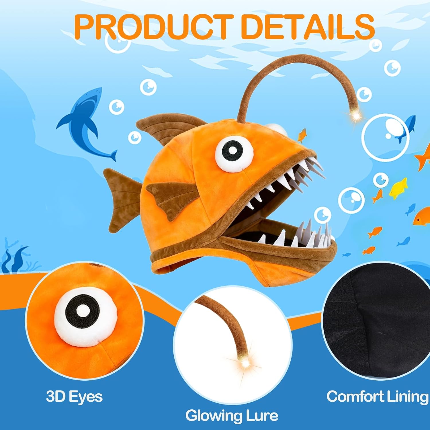 Detalle de Lrvcnva ZXP-DLYMZ-C-E Anglerfish Costume Hat with Light-Up Antenna