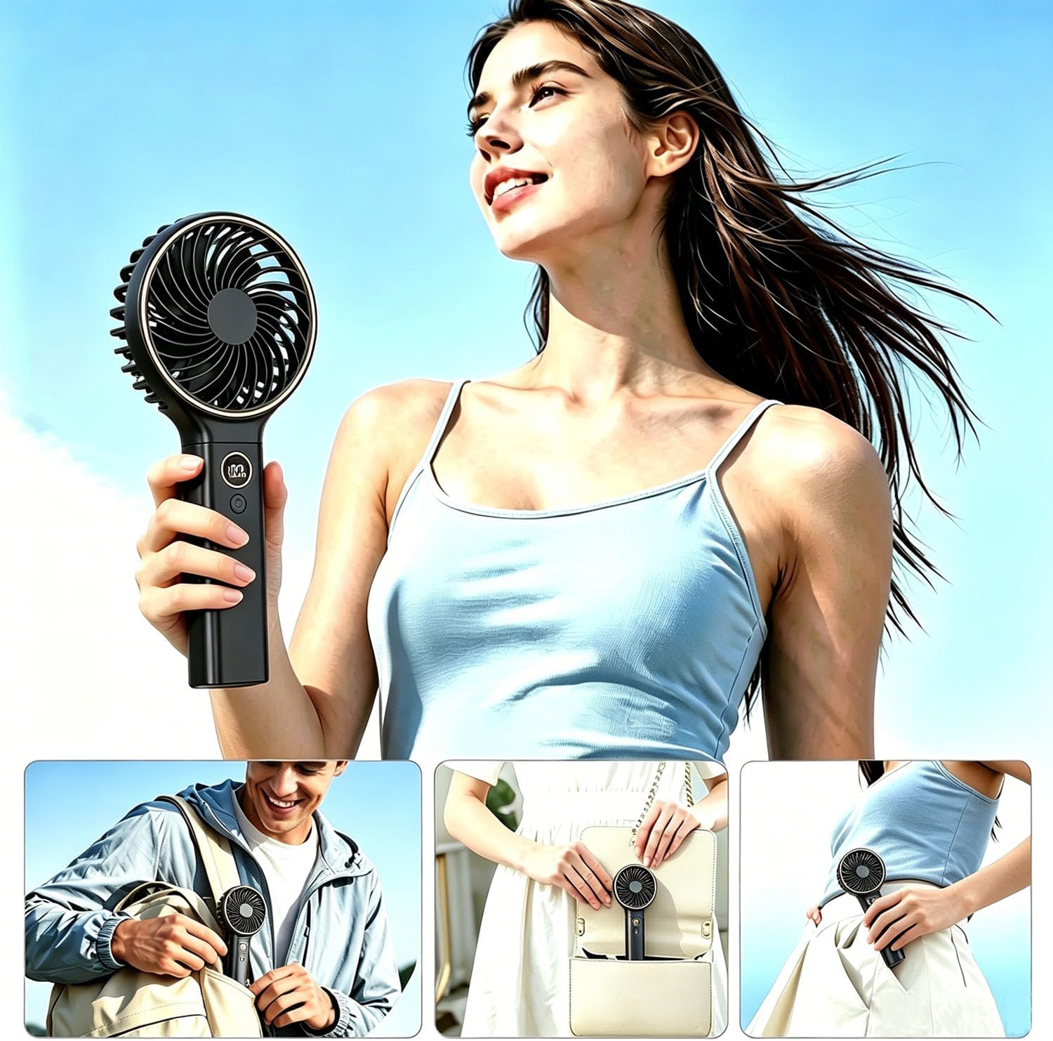 Thumbnail 6 de FGHB Hand Held Fan: Compact USB Rechargeable Personal Fan with LED Display