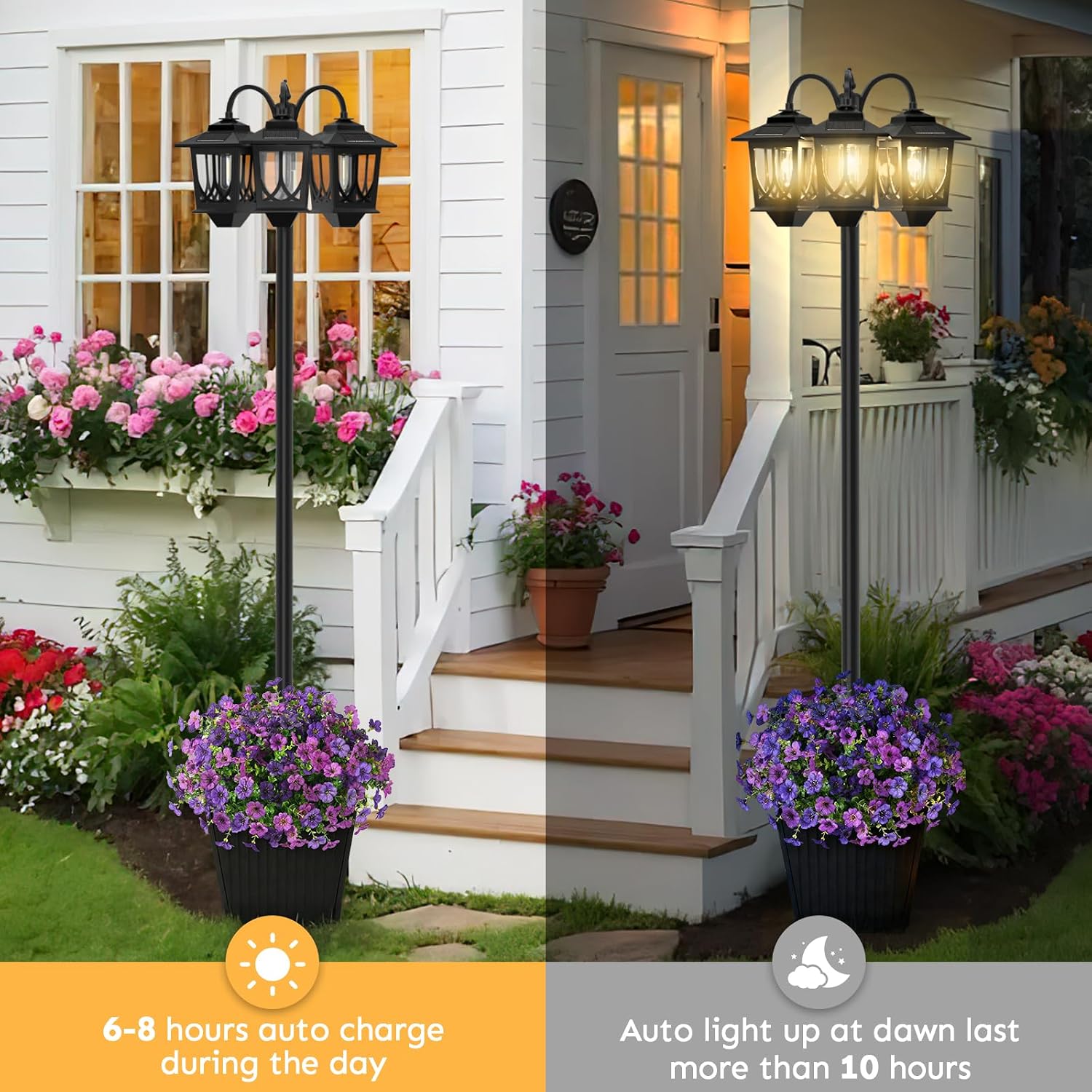 Detalle de Joyoowild 18K Solar Lamp Post with Planter, 3 Heads, 3000K Warm Light