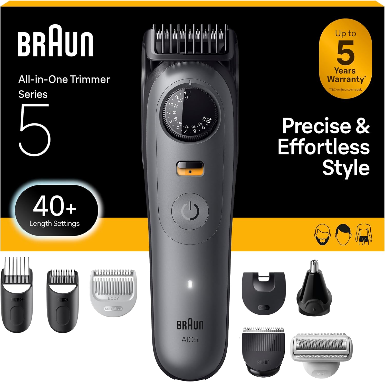 Detalle de Braun AIO 5510 All-in-One Series 5 Trimmer, 40 Lengths, Waterproof