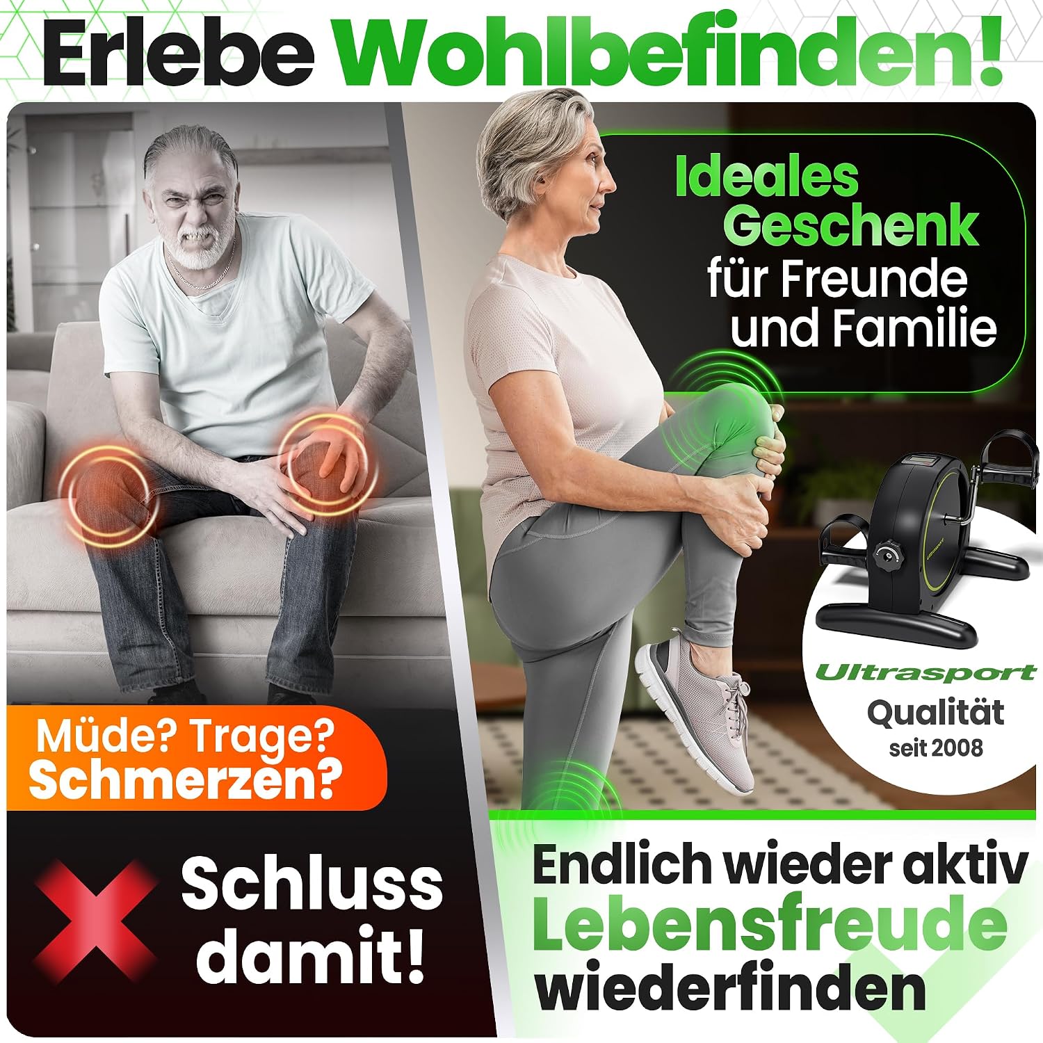 Detalle de Ultrasport Pedaltrainer für Zuhause, 2-in-1