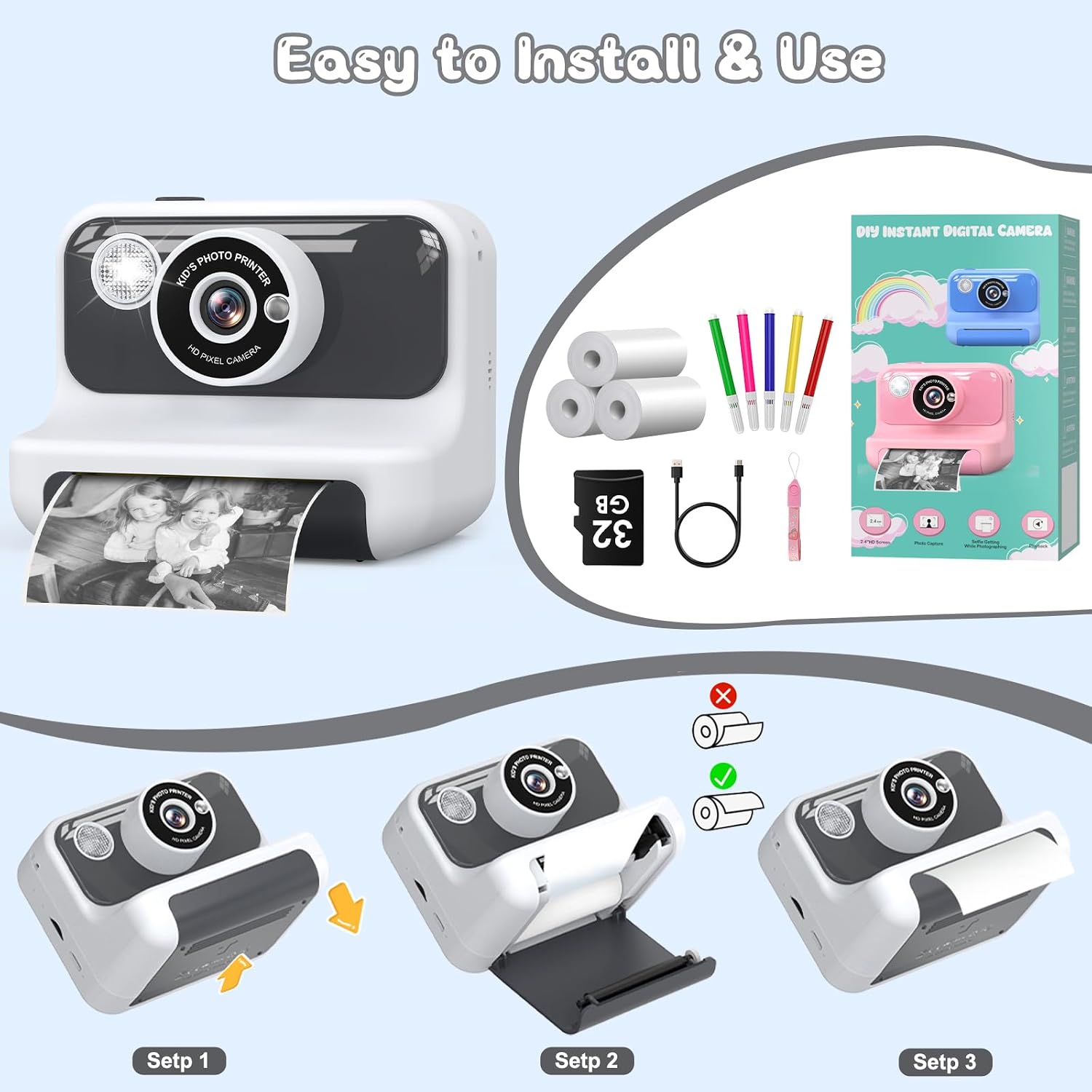 Detalle de Hangrui Kids instant print camera 1080P