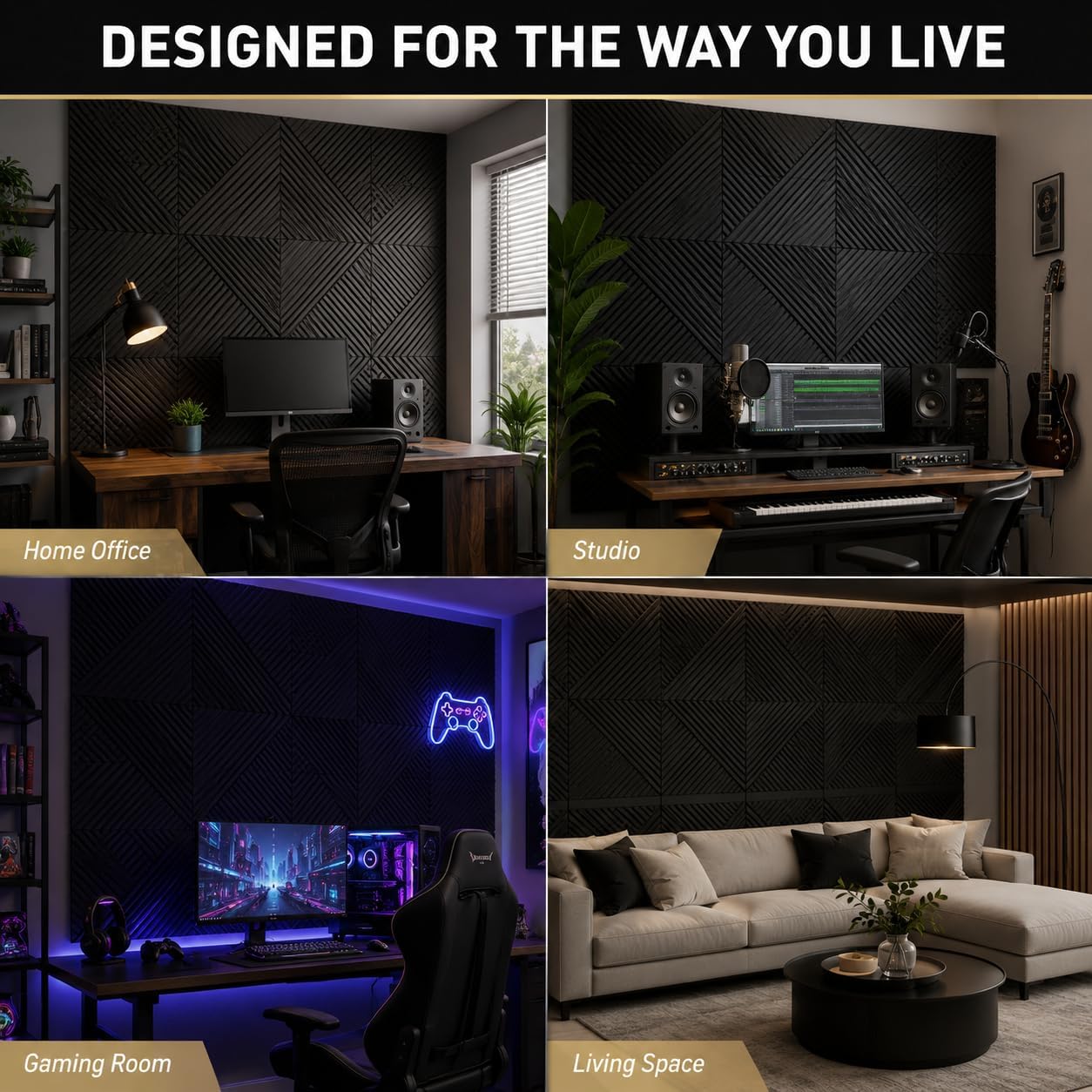 Detalle 1 de Temgcuam DB01 Acoustic Wall Panels, 6-Pack, Peel-and-Stick, 60 x 40 in Coverage