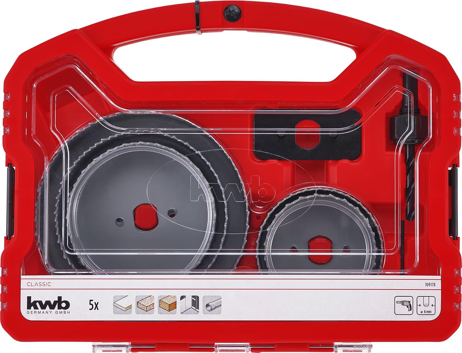Detalle de kwb 109178 8-Piece Bi-Metal Hole Saw Set, 67–127 mm, HSS Centre Drill