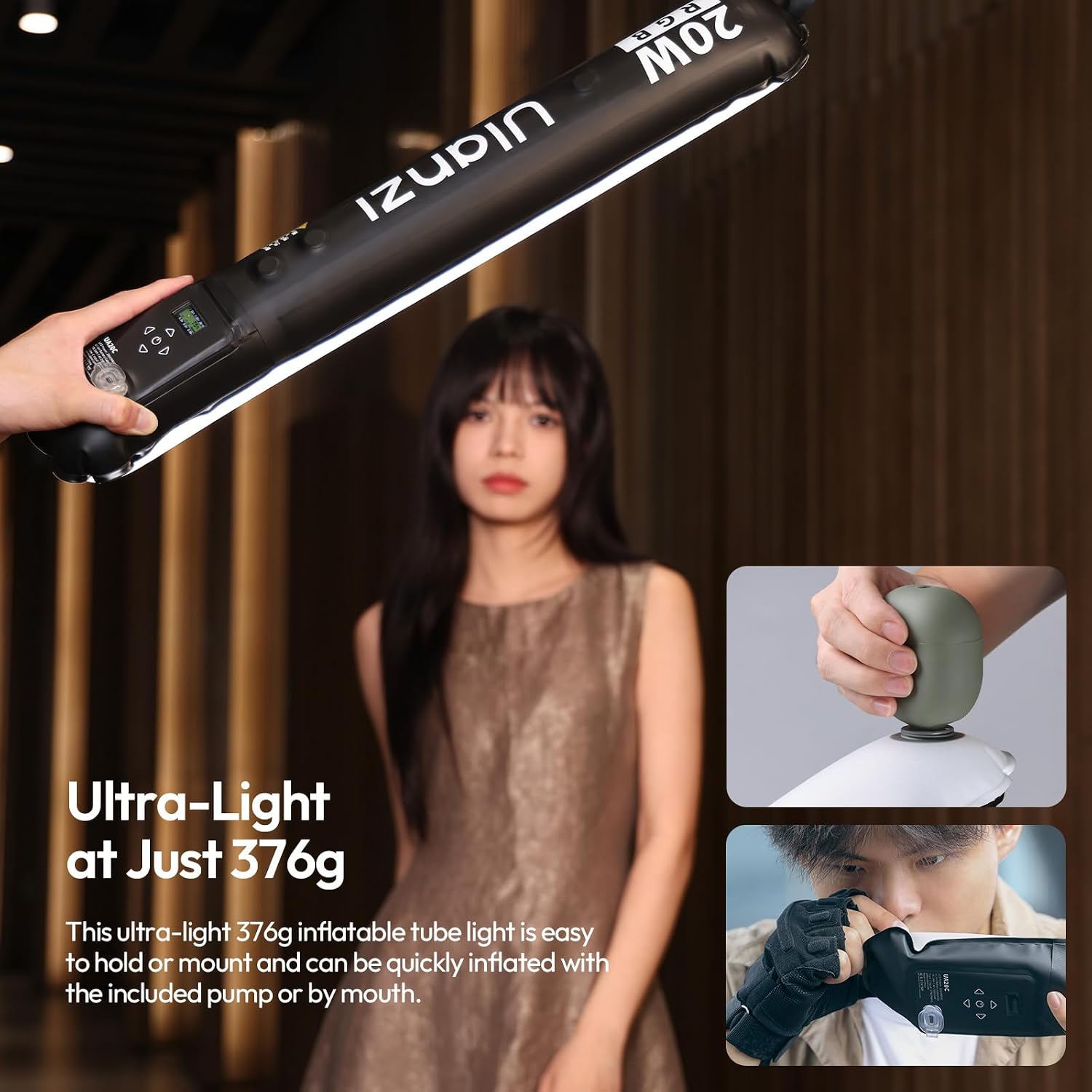 Detalle de ULANZI UA20C Lampe vidéo LED gonflable Tube à air RGB magnétique 20 W, CCT 1800–10000 K