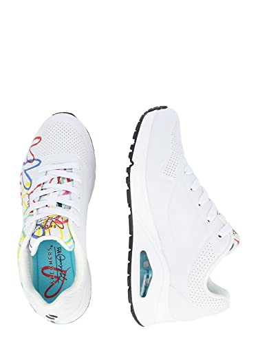 Detalle de Skechers Damen UNO Spread the Love Sneaker – White/Durabuck Multi Color Herzprint & Mesh, Größe 41