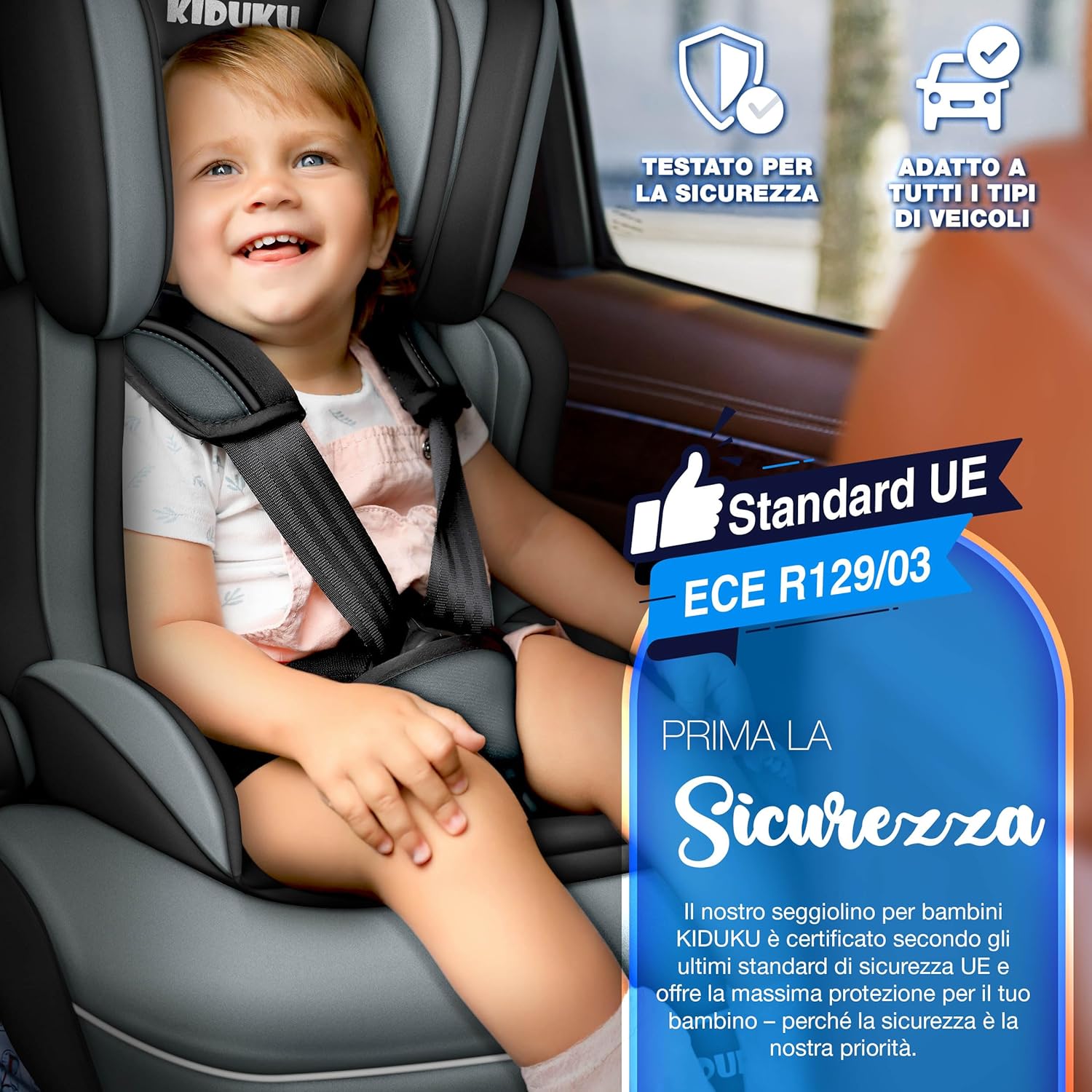 Thumbnail 1 de KIDUKU Seggiolino auto con coprisedile: crescita continua per bambini da 9 a 36 kg (Gruppo 1/2/3) – Nero-Grigio