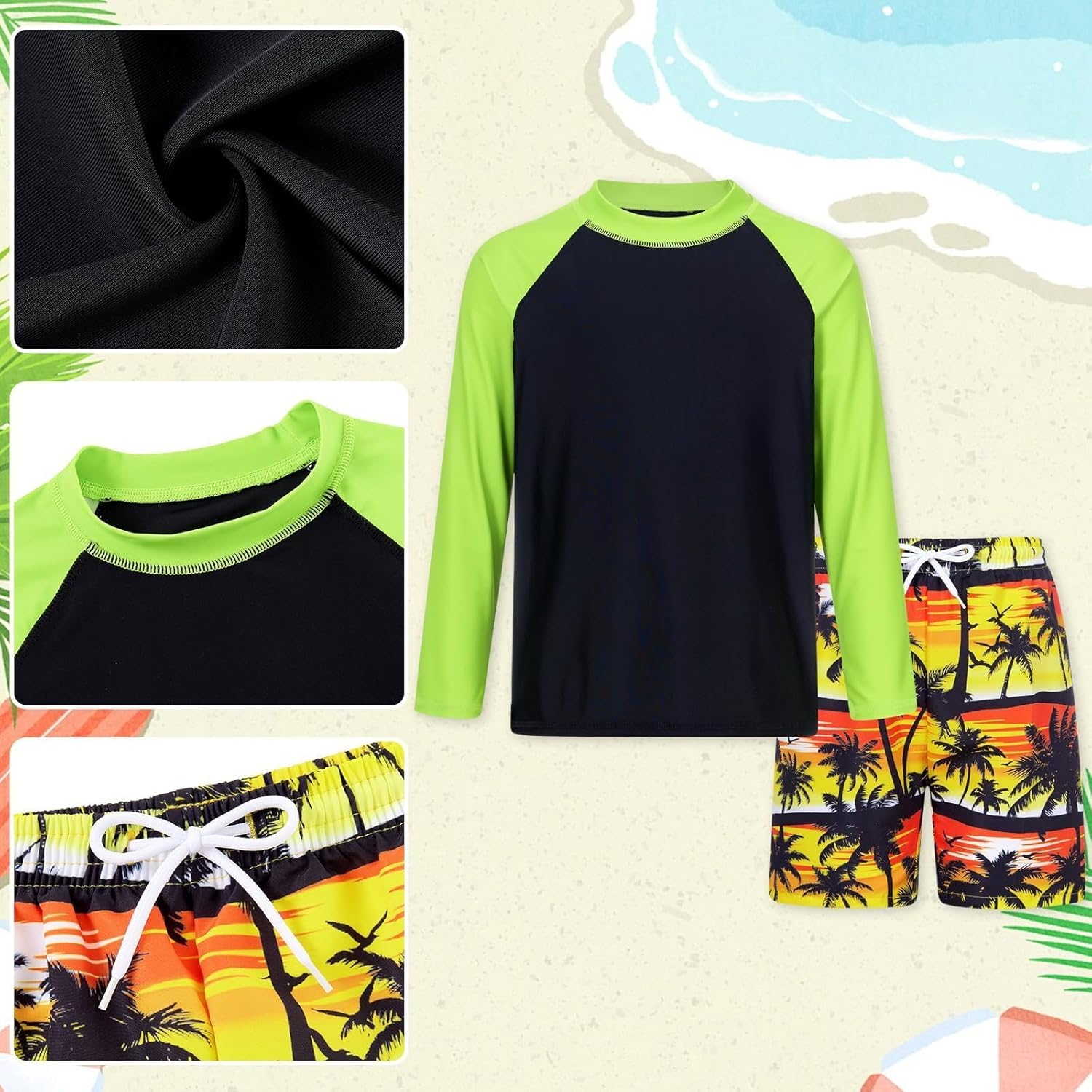 Detalle de Kids4ever Boys Long Sleeve UV Swim Set (Two Pieces) for 4–12 Years