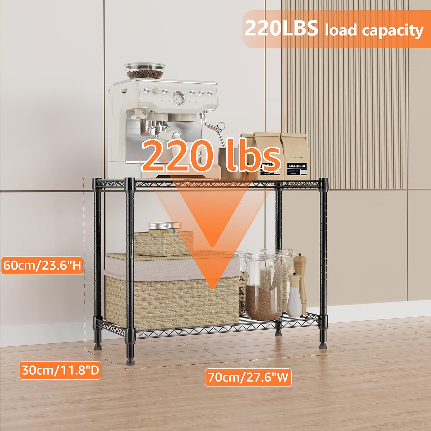 Detalle de IZEUK A307060NK202-HX 2-Tier Wire Storage Rack, Black, 220 lb Capacity