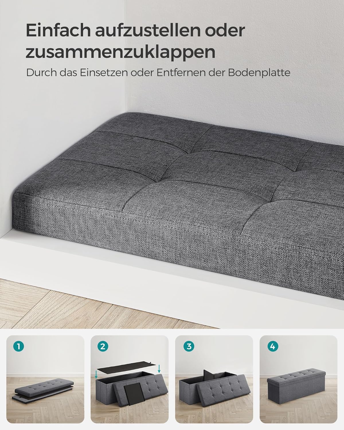 Thumbnail 4 de SONGMICS Sitzhocker mit Stauraum LSF77K – klappbare Sitzbank mit Aufbewahrungsbox