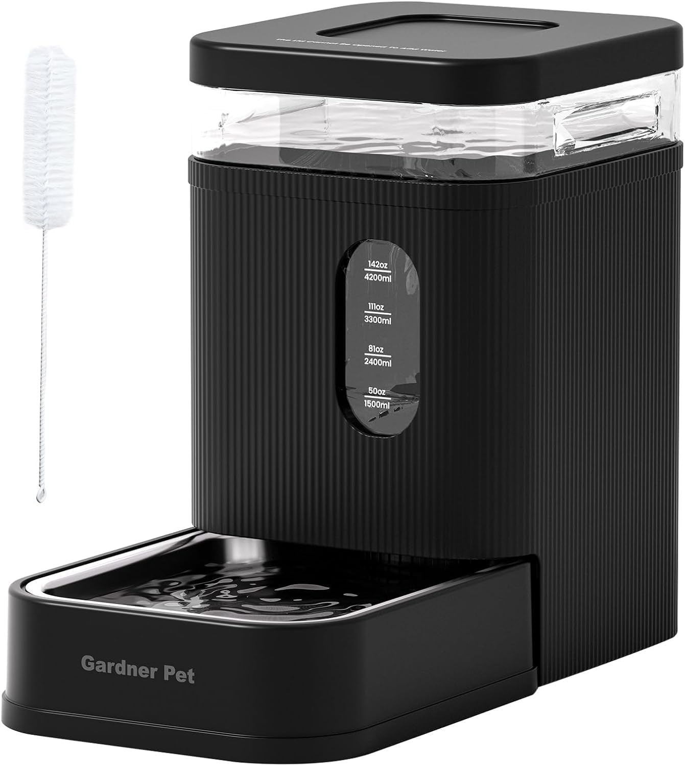 Detalle de Gardner Pet automatischer Wasserspender mit 6,5 l Schwerkraft-Futterbrunnen – ohne Strom, Edelstahl-Schüssel