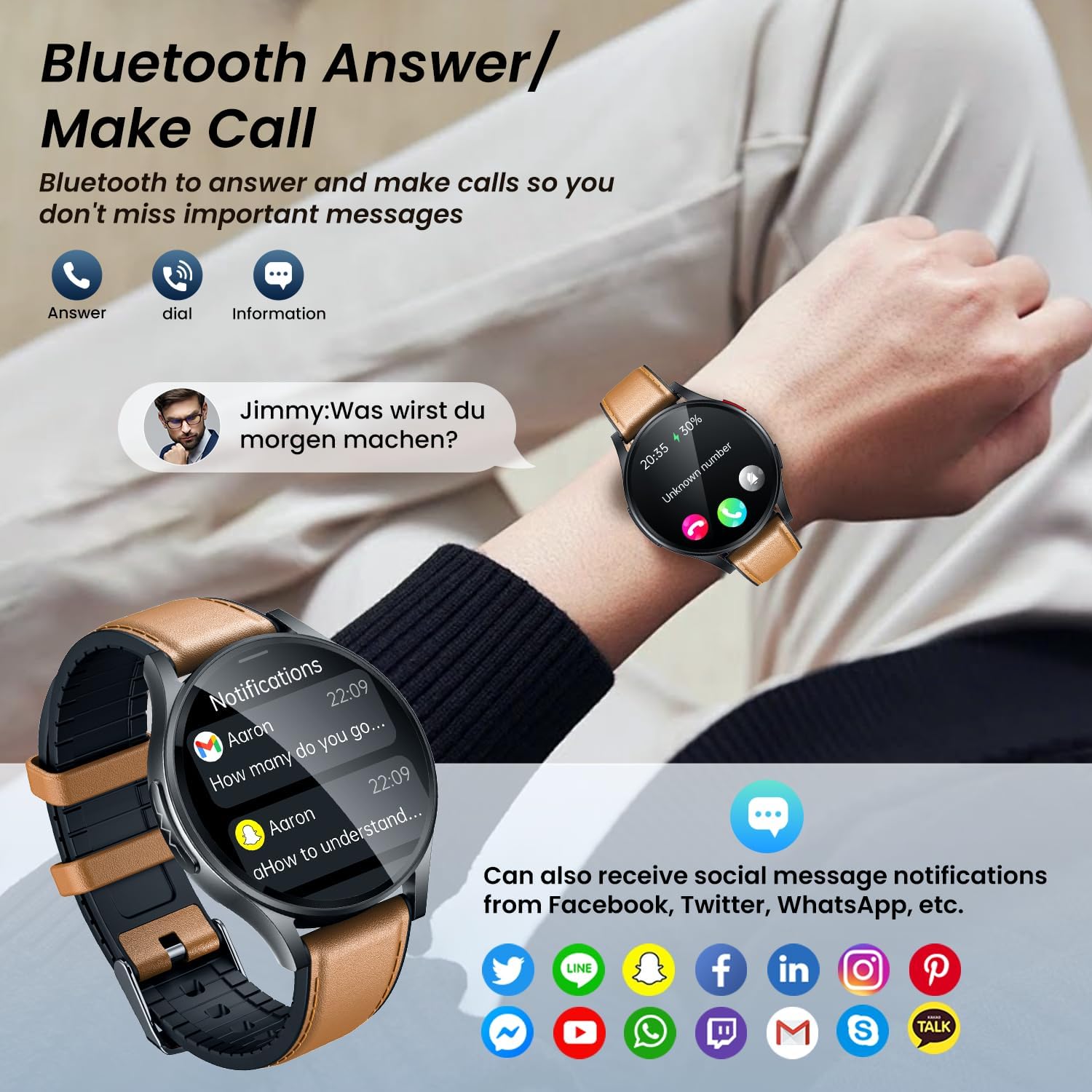 Detalle de Orologio Smartwatch Uomo con ECG, HRV e Monitoraggio 24/7 – AMOLED 1.43