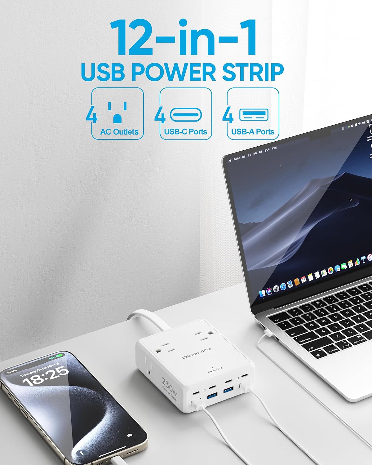 Detalle de Olcorife 230W USB Power Strip 5FT
