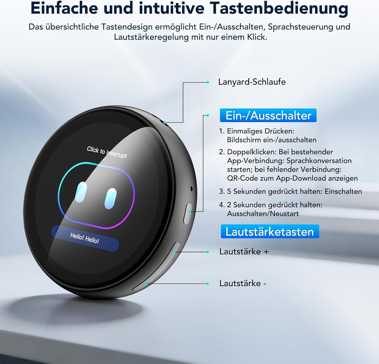 Detalle de AI Badge: Traduttore vocale in tempo reale a 60 lingue con LCD HD e assistente Saymi