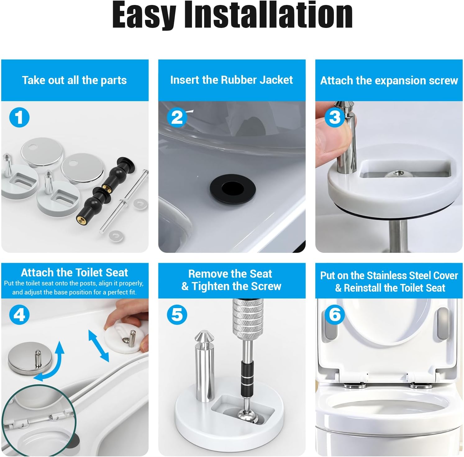 Detalle 2 de Ancable Quick Release Toilet Seat Fixings – 2 Pack Silver for UK WC (Top Fix Hinge)