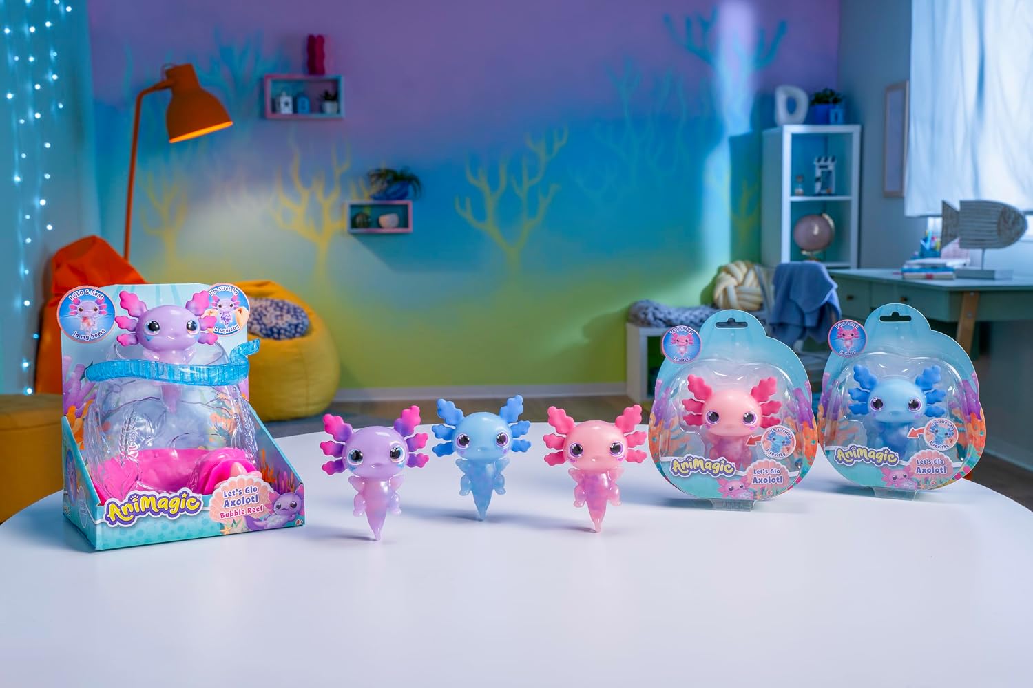 Detalle 2 de Animagic: Let's Glo Axolotl Bubble Reef – Portable Bubble Aquarium with Exclusive Purple Axolotl