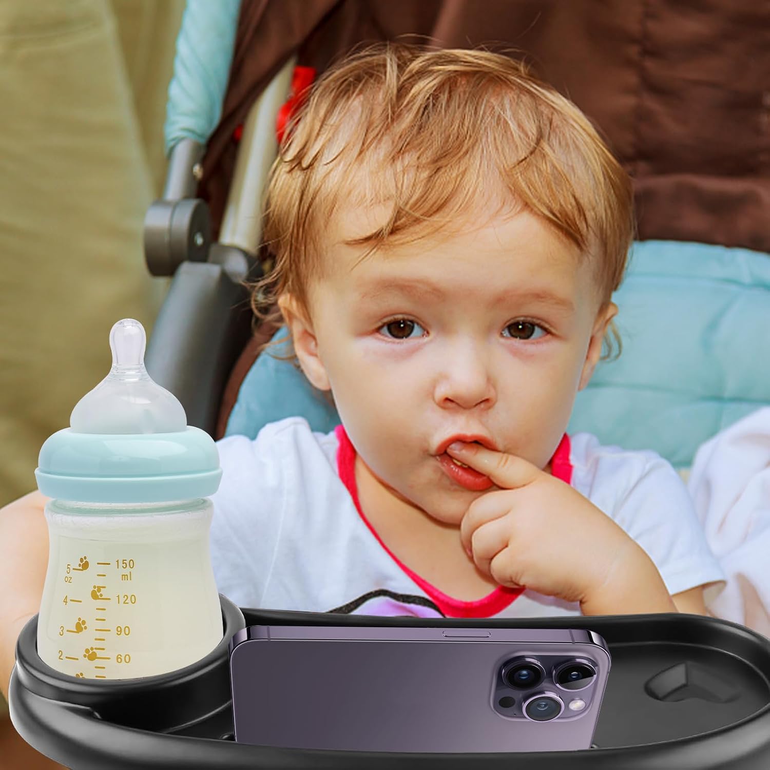 Thumbnail 5 de ROYUEXT 3-in-1 Stroller Snack Tray with Cup Holder – Universal Pram Tray in Black