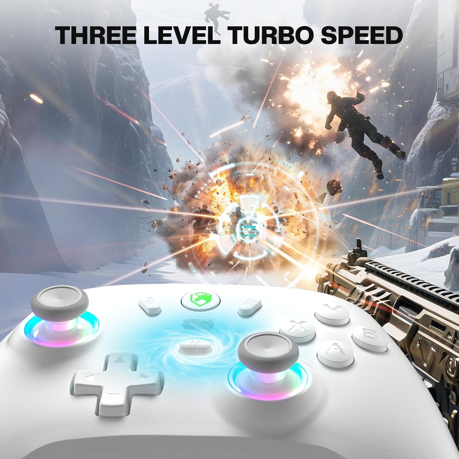 Thumbnail 5 de ECHTPower Wireless-Controller für PC & Switch – 1000 Hz Gaming-Controller mit RGB, Hall-Joysticks, Turbo, Vibration (weiß)