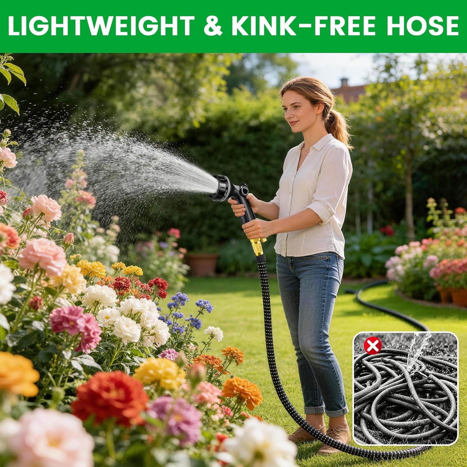 Thumbnail 2 de Expandable Garden Hose Pipe 100FT with 10-Function Spray Nozzle – flexible, leakproof magic hose for garden & car washing